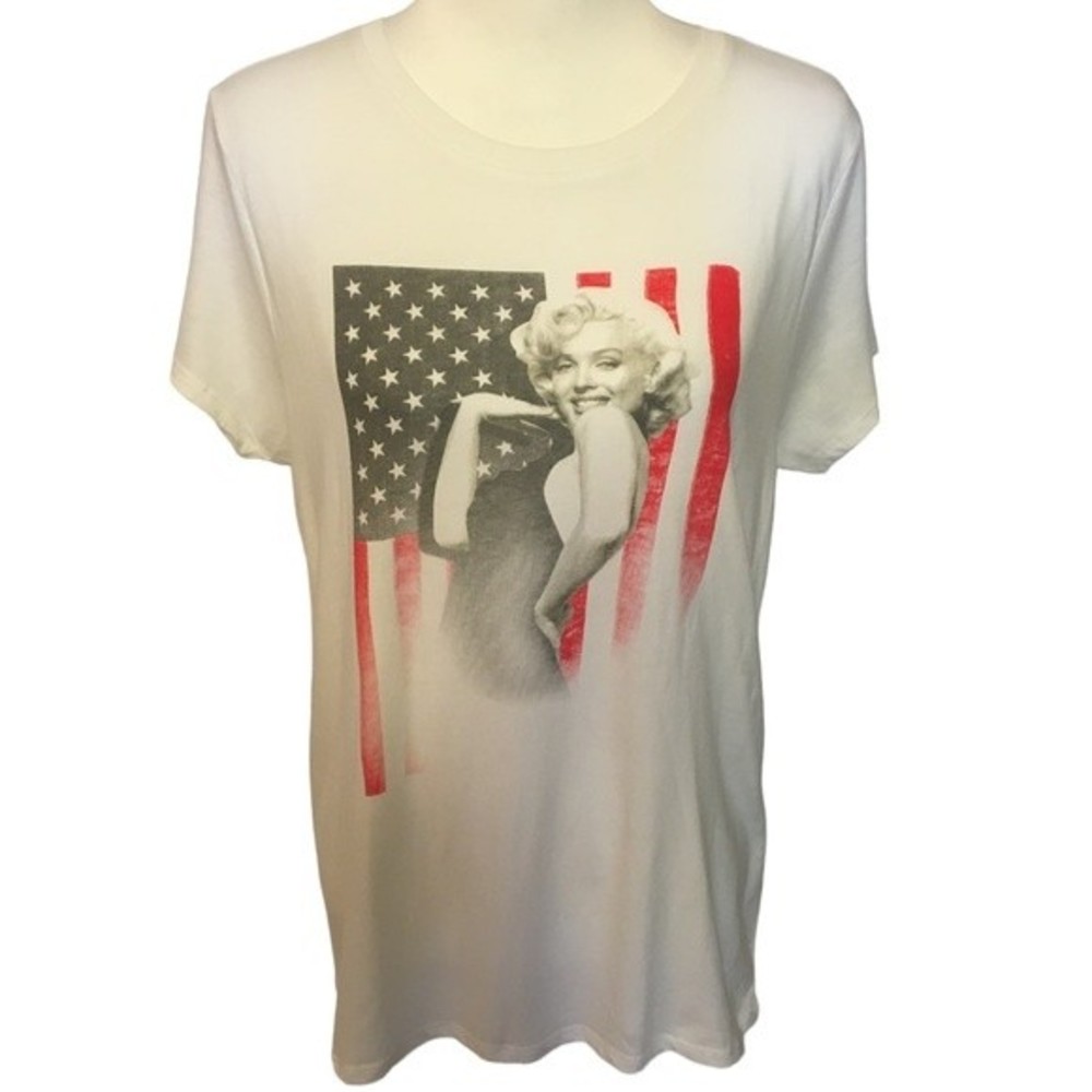 Marylyn Monroe U.S. Flag white cotton T-shirt. Stars & Stripes. Norma Jean